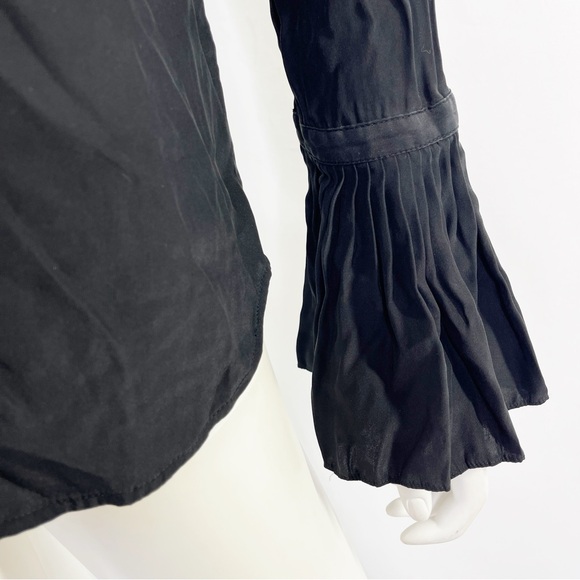 Frame Women's Black Trumpet Sleeve 100% Silk Collared Button Up Shirt Size S - Picture 4 of 11